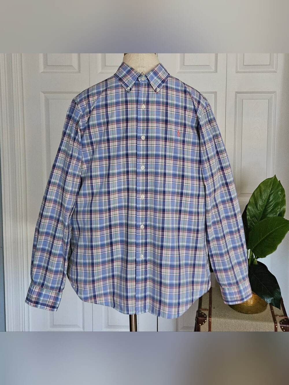 Ralph Lauren Classic 100% Cotton Plaid Oxford Button Down Shirt Size L